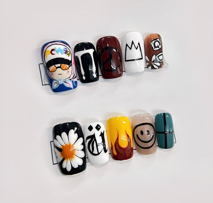 G-Dragon Press on nails cute design | Summer press on nails | Almond  Bow Press Ons Elegant Gdragon Cute Design