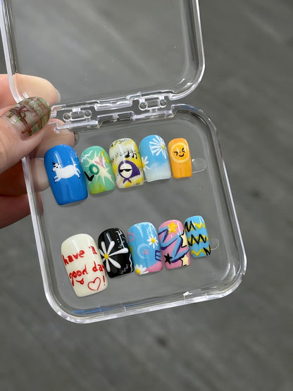 GDragon - Unique Cartoon Flower Nails Art - G-Dragon Fun Press On Nails Designs with Diverse Patterns & Vibrant Colors - Goat - Summer nails