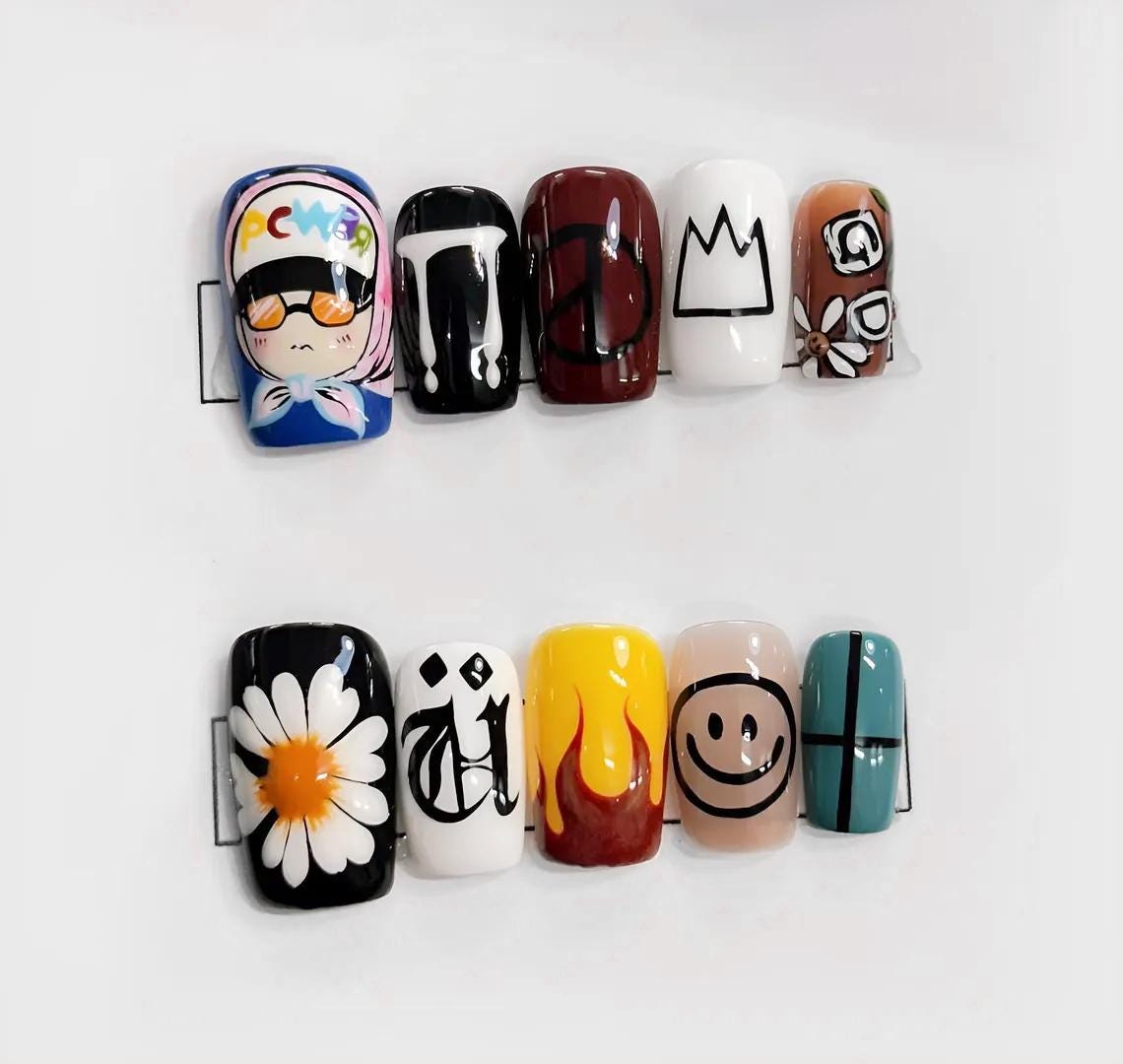G-Dragon Press on nails cute design | Summer press on nails | Almond  Bow Press Ons Elegant Gdragon Cute Design